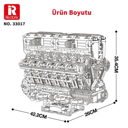 Reobrix 33017 V12 Motor Yaratıcı Yapı Blok Seti Building Blocks (V12 ENGINE)- 4719 Parça - Thumbnail