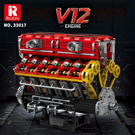 Reobrix 33017 V12 Motor Yaratıcı Yapı Blok Seti Building Blocks (V12 ENGINE)- 4719 Parça - Thumbnail