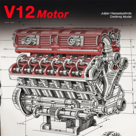 Reobrix 33017 V12 Motor Yaratıcı Yapı Blok Seti Building Blocks (V12 ENGINE)- 4719 Parça - Thumbnail