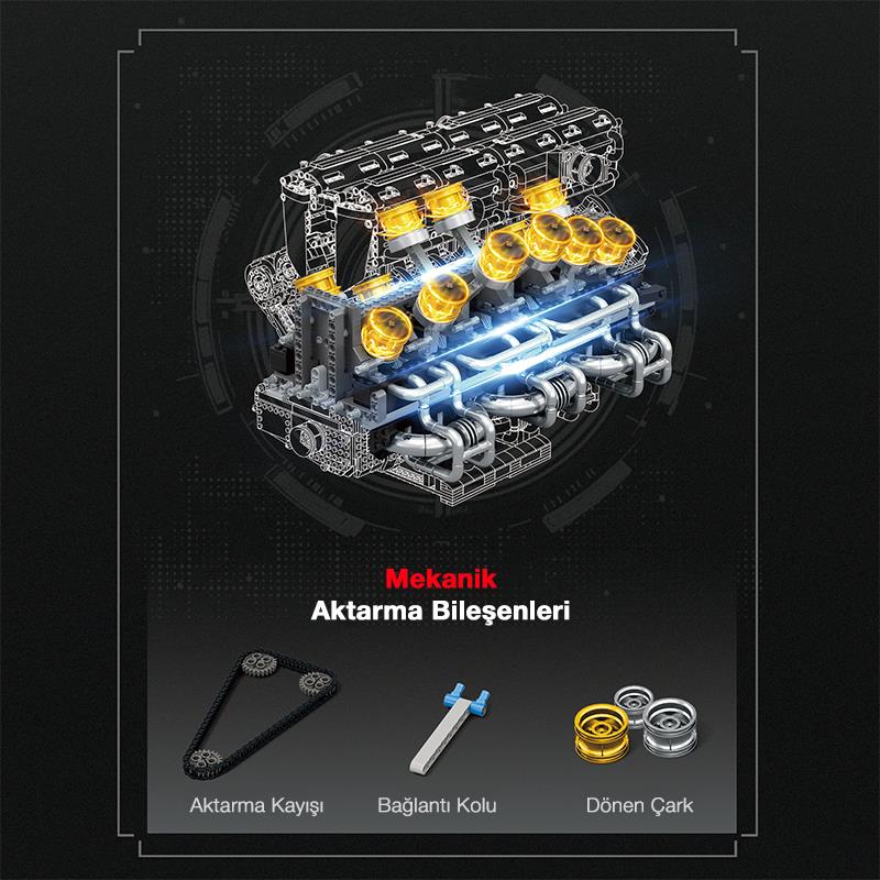 Reobrix 33017 V12 Motor Yaratıcı Yapı Blok Seti Building Blocks (V12 ENGINE)- 4719 Parça