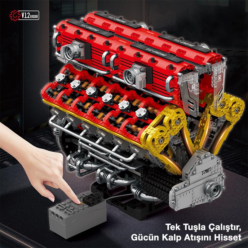 Reobrix 33017 V12 Motor Yaratıcı Yapı Blok Seti Building Blocks (V12 ENGINE)- 4719 Parça