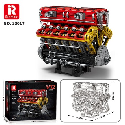 Reobrix 33017 V12 Motor Yaratıcı Yapı Blok Seti Building Blocks (V12 ENGINE)- 4719 Parça - Thumbnail