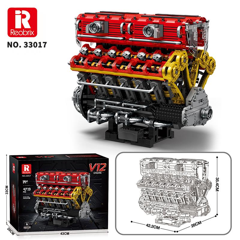 Reobrix 33017 V12 Motor Yaratıcı Yapı Blok Seti Building Blocks (V12 ENGINE)- 4719 Parça