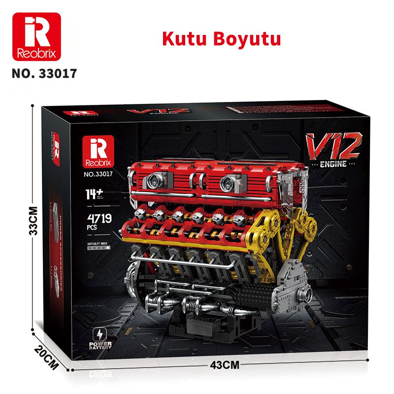 Reobrix 33017 V12 Motor Yaratıcı Yapı Blok Seti Building Blocks (V12 ENGINE)- 4719 Parça