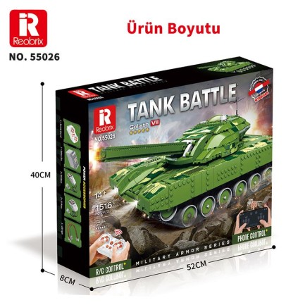 Reobrix 55026 Tank Battle Goliath VII Kumanda&Motor Yaratıcı Yapı Blok Seti Building Blocks -1516 Parça - Thumbnail