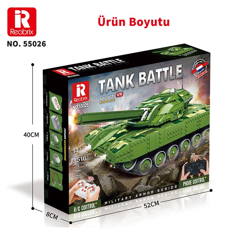 Reobrix 55026 Tank Battle Goliath VII Kumanda&Motor Yaratıcı Yapı Blok Seti Building Blocks -1516 Parça