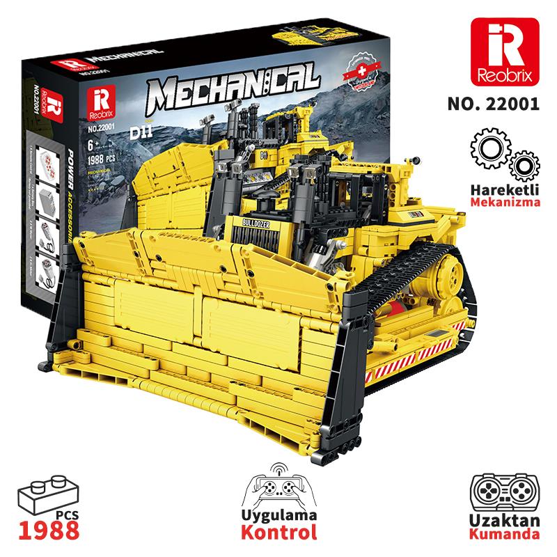 Reobrix Technic 22001 RC Buldozer Kumanda&Motor Yaratıcı Yapı Blok Seti Building Block (Caterpillar)- 1836 Parça