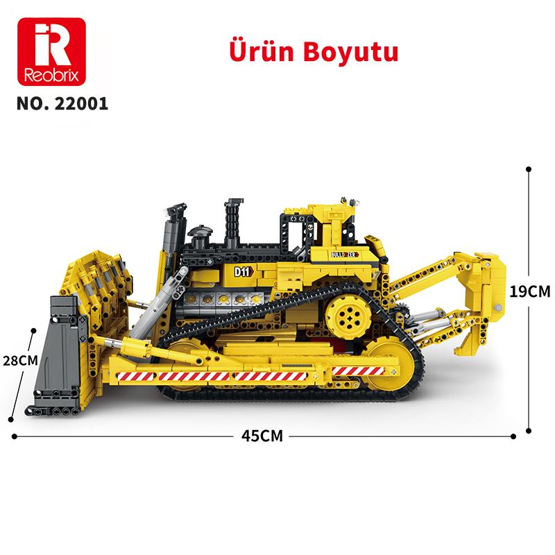 Reobrix Technic 22001 RC Buldozer Kumanda&Motor Yaratıcı Yapı Blok Seti Building Block (Caterpillar)- 1836 Parça