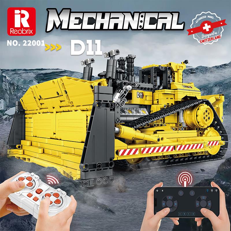 Reobrix Technic 22001 RC Buldozer Kumanda&Motor Yaratıcı Yapı Blok Seti Building Block (Caterpillar)- 1836 Parça