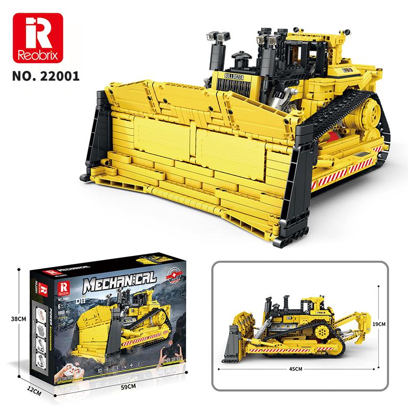 Reobrix Technic 22001 RC Buldozer Kumanda&Motor Yaratıcı Yapı Blok Seti Building Block (Caterpillar)- 1836 Parça