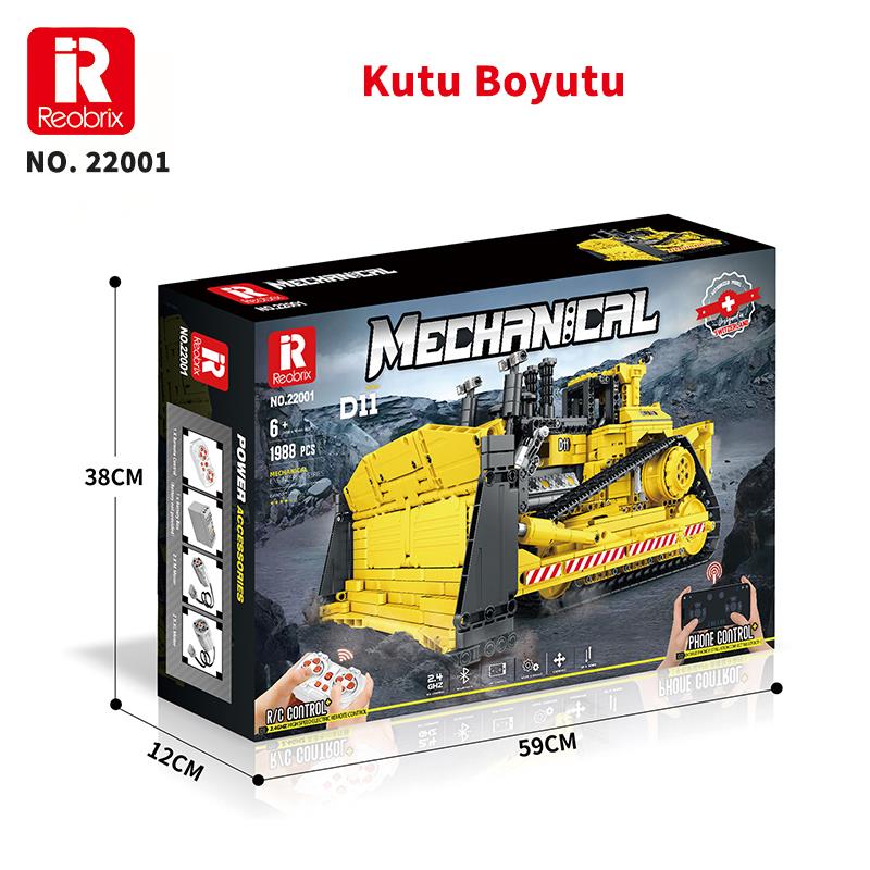 Reobrix Technic 22001 RC Buldozer Kumanda&Motor Yaratıcı Yapı Blok Seti Building Block (Caterpillar)- 1836 Parça
