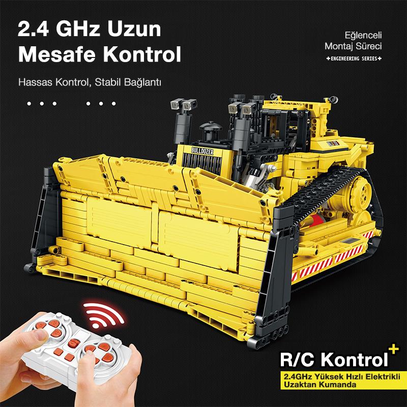 Reobrix Technic 22001 RC Buldozer Kumanda&Motor Yaratıcı Yapı Blok Seti Building Block (Caterpillar)- 1836 Parça