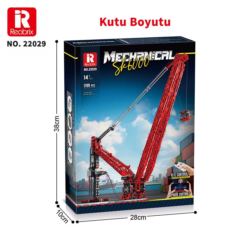 Reobrix Technic 22029 RC Vinç Kumandalı&Motorlu Yaratıcı Yapı Blok Seti Building Blocks SK6000 Crane- 1196 Parça