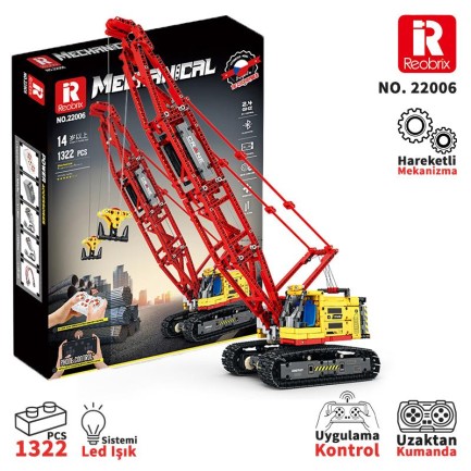 Reobrix - Reobrix Technic 22006 Paletli Vinç (Crawler Crane) Kumanda&Motorlu Yaratıcı Yapı Blok Seti Building Blocks - 1322 Parça