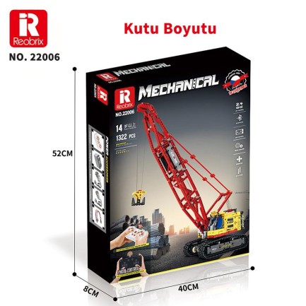 Reobrix Technic 22006 Paletli Vinç (Crawler Crane) Kumanda&Motorlu Yaratıcı Yapı Blok Seti Building Blocks - 1322 Parça - Thumbnail
