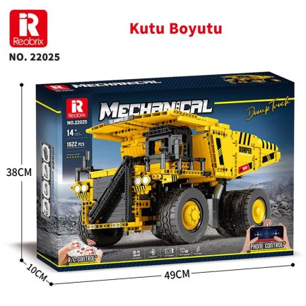 Reobrix Technic 22025 Damperli Kamyon Kumanda&Motorlu Yaratıcı Yapı Blok Seti Building Blocks (Dump Truck)- 1622 Parça - Thumbnail