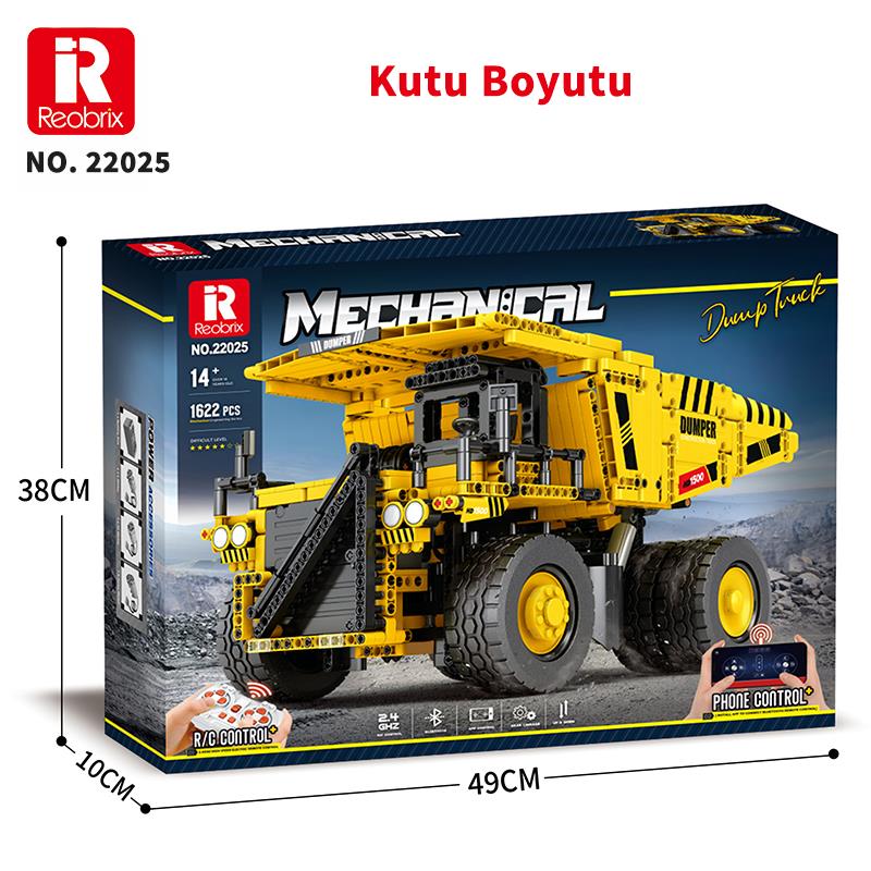 Reobrix Technic 22025 Damperli Kamyon Kumanda&Motorlu Yaratıcı Yapı Blok Seti Building Blocks (Dump Truck)- 1622 Parça