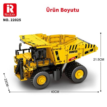 Reobrix Technic 22025 Damperli Kamyon Kumanda&Motorlu Yaratıcı Yapı Blok Seti Building Blocks (Dump Truck)- 1622 Parça - Thumbnail