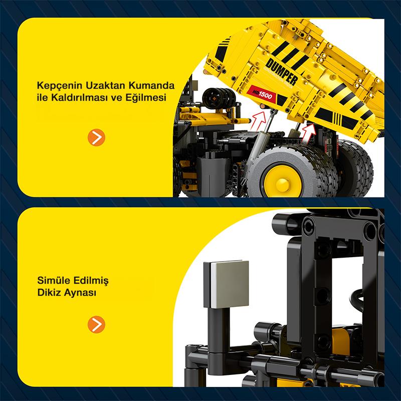 Reobrix Technic 22025 Damperli Kamyon Kumanda&Motorlu Yaratıcı Yapı Blok Seti Building Blocks (Dump Truck)- 1622 Parça