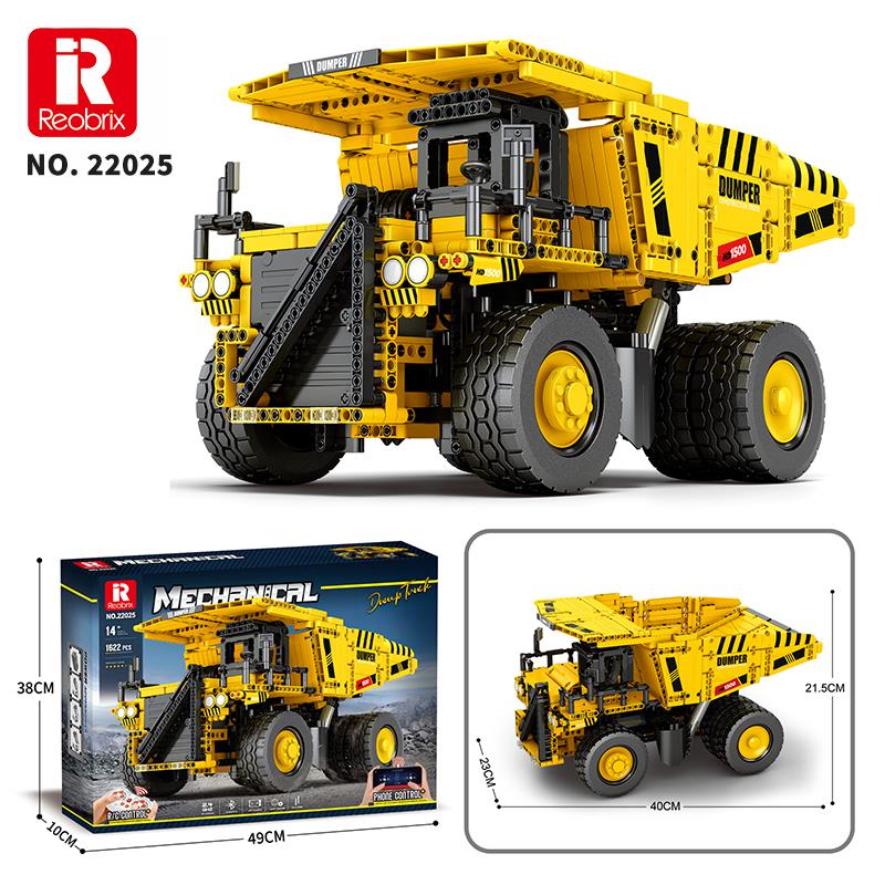 Reobrix Technic 22025 Damperli Kamyon Kumanda&Motorlu Yaratıcı Yapı Blok Seti Building Blocks (Dump Truck)- 1622 Parça