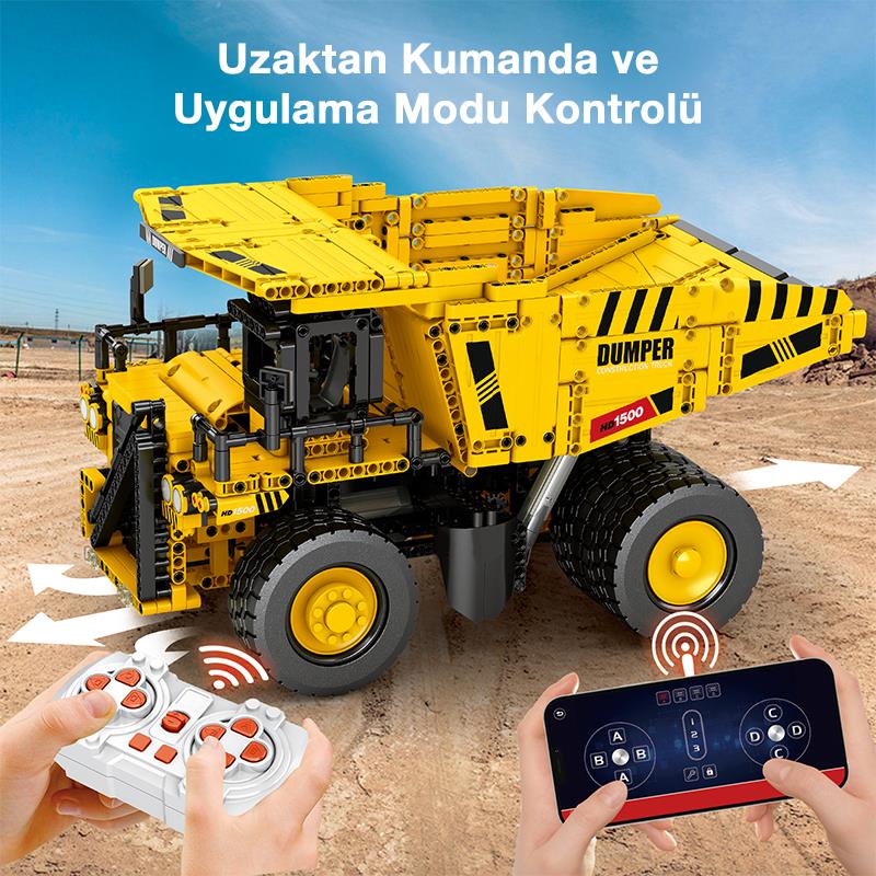 Reobrix Technic 22025 Damperli Kamyon Kumanda&Motorlu Yaratıcı Yapı Blok Seti Building Blocks (Dump Truck)- 1622 Parça