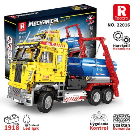 Reobrix - Reobrix Technic 22016 Çöp Yükleme Kamyonu (Ship Loading Truck) Kumanda&Motor Yaratıcı Yapı Blok Seti Building Blocks - 1918 Parça