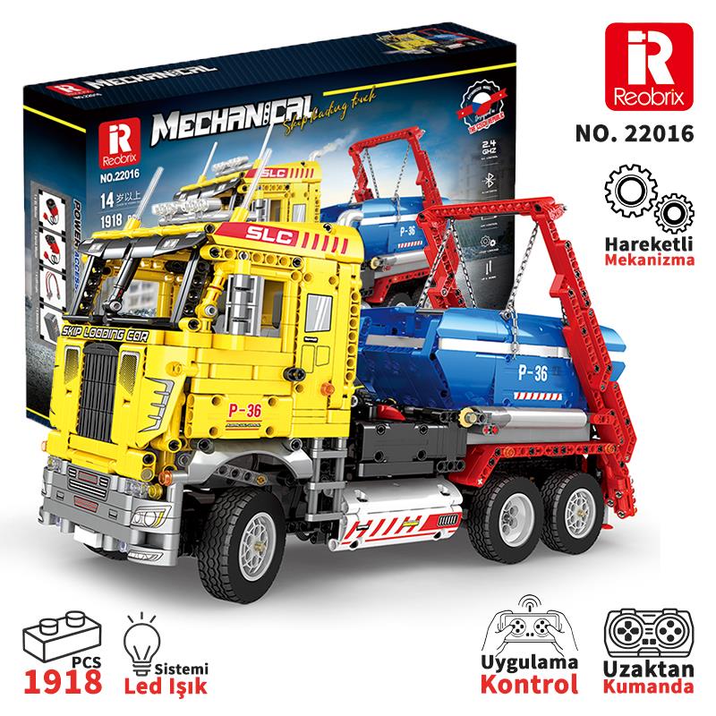 Reobrix Technic 22016 Çöp Yükleme Kamyonu (Ship Loading Truck) Kumanda&Motor Yaratıcı Yapı Blok Seti Building Blocks - 1918 Parça