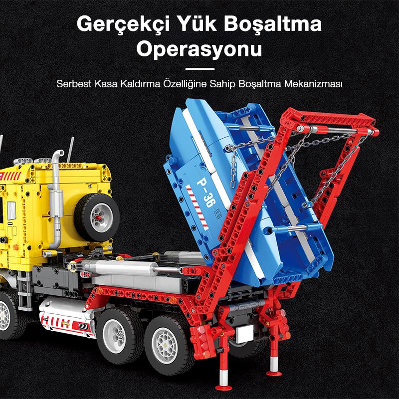 Reobrix Technic 22016 Çöp Yükleme Kamyonu (Ship Loading Truck) Kumanda&Motor Yaratıcı Yapı Blok Seti Building Blocks - 1918 Parça