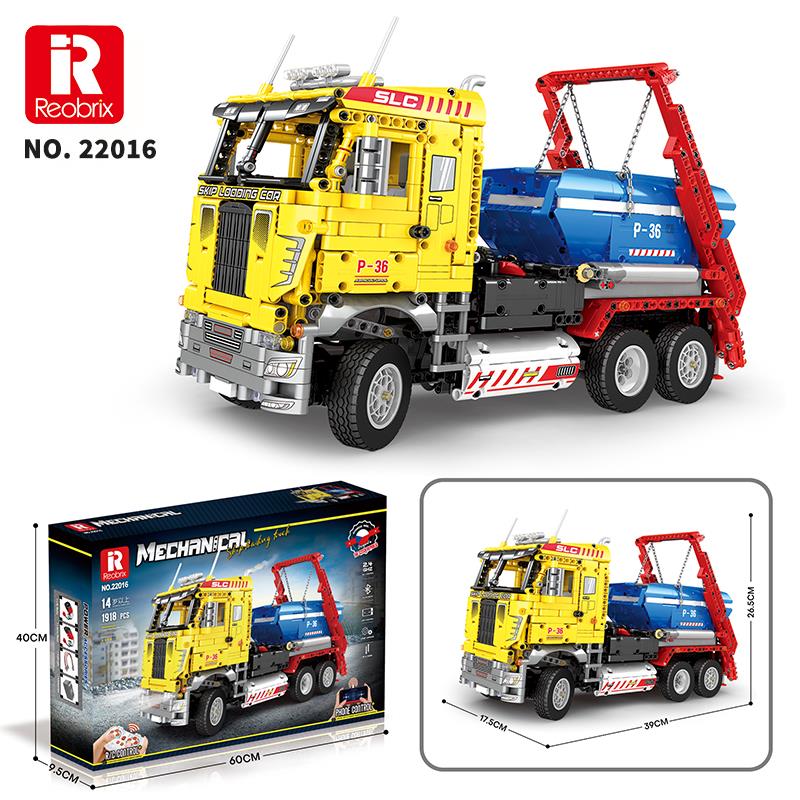 Reobrix Technic 22016 Çöp Yükleme Kamyonu (Ship Loading Truck) Kumanda&Motor Yaratıcı Yapı Blok Seti Building Blocks - 1918 Parça