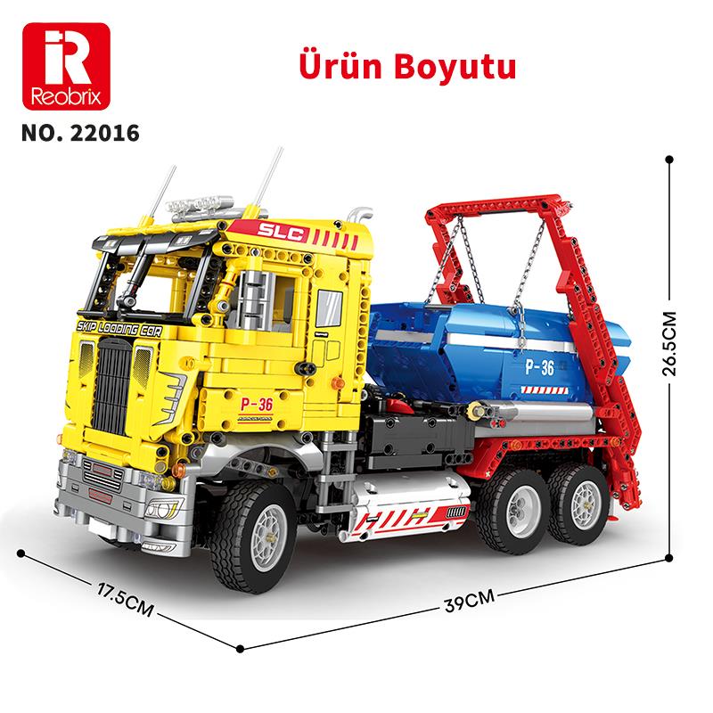 Reobrix Technic 22016 Çöp Yükleme Kamyonu (Ship Loading Truck) Kumanda&Motor Yaratıcı Yapı Blok Seti Building Blocks - 1918 Parça