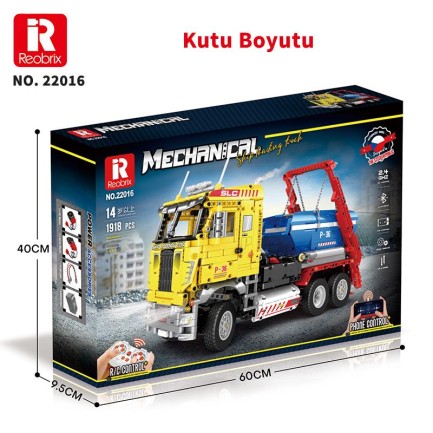 Reobrix Technic 22016 Çöp Yükleme Kamyonu (Ship Loading Truck) Kumanda&Motor Yaratıcı Yapı Blok Seti Building Blocks - 1918 Parça - Thumbnail