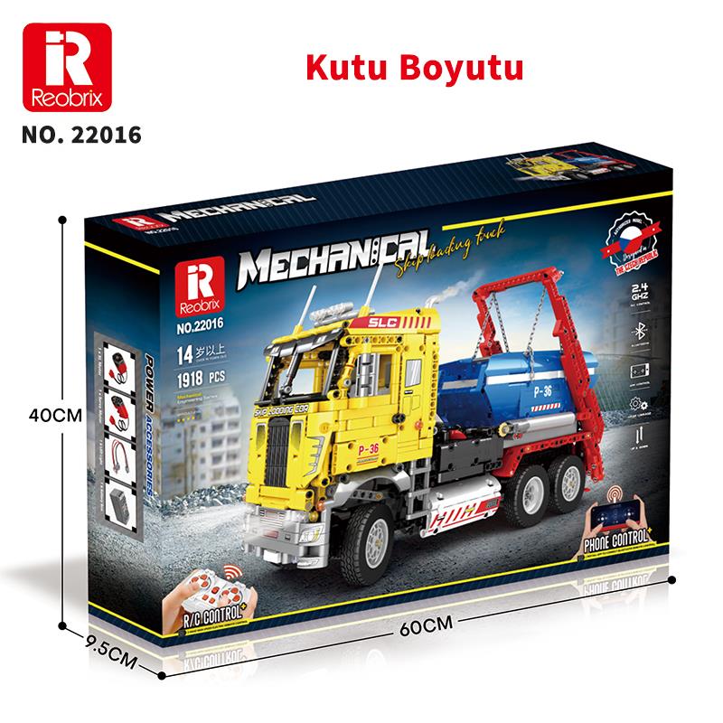 Reobrix Technic 22016 Çöp Yükleme Kamyonu (Ship Loading Truck) Kumanda&Motor Yaratıcı Yapı Blok Seti Building Blocks - 1918 Parça
