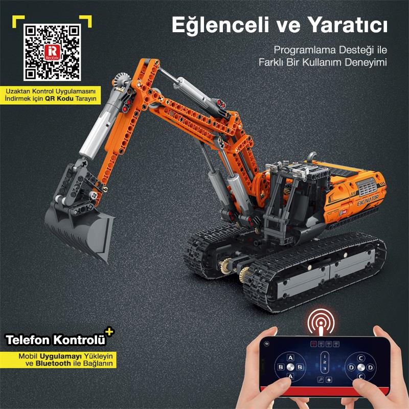 Reobrix Technic 22003 Excavator Kazıcı Kumanda&Motorlu Yaratıcı Yapı Blok Seti Building Blocks - 1106 Parça