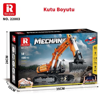 Reobrix Technic 22003 Excavator Kazıcı Kumanda&Motorlu Yaratıcı Yapı Blok Seti Building Blocks - 1106 Parça - Thumbnail