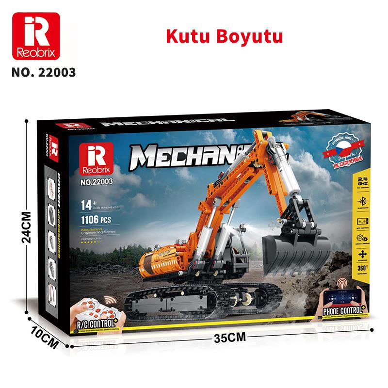 Reobrix Technic 22003 Excavator Kazıcı Kumanda&Motorlu Yaratıcı Yapı Blok Seti Building Blocks - 1106 Parça