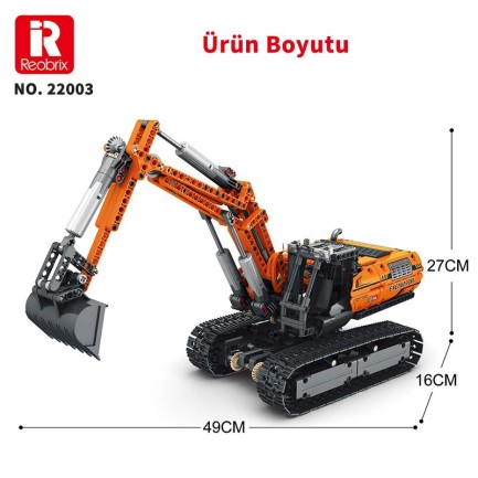 Reobrix Technic 22003 Excavator Kazıcı Kumanda&Motorlu Yaratıcı Yapı Blok Seti Building Blocks - 1106 Parça - Thumbnail