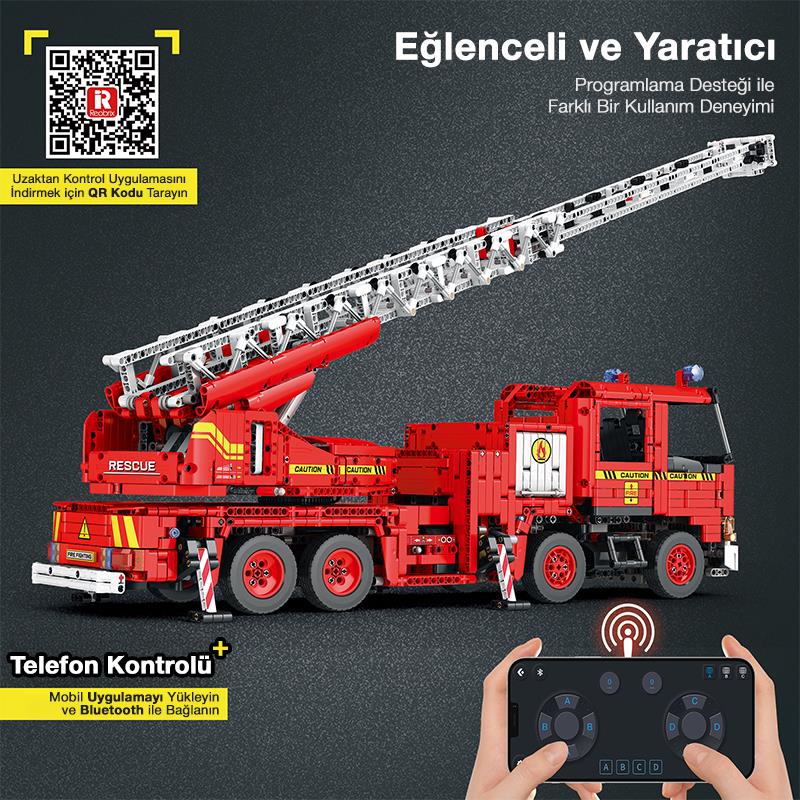 Reobrix 22005 İtfaiye Kamyonu Kumanda&Motorlu Yaratıcı Yapı Blok Seti Building Blocks (Mechanical Fire Engine)-3266Parça
