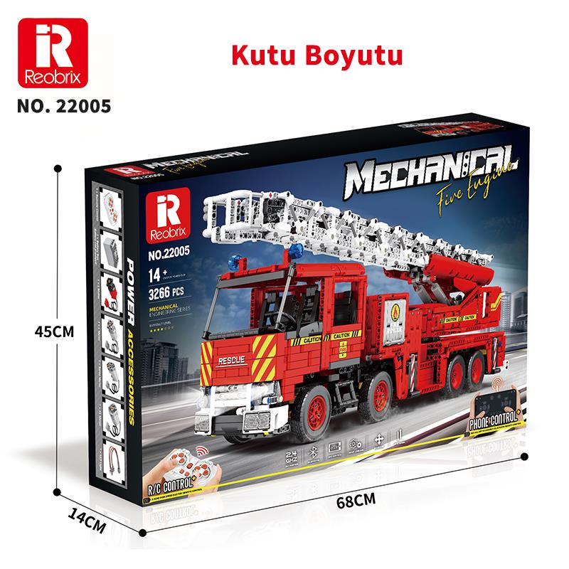 Reobrix 22005 İtfaiye Kamyonu Kumanda&Motorlu Yaratıcı Yapı Blok Seti Building Blocks (Mechanical Fire Engine)-3266Parça