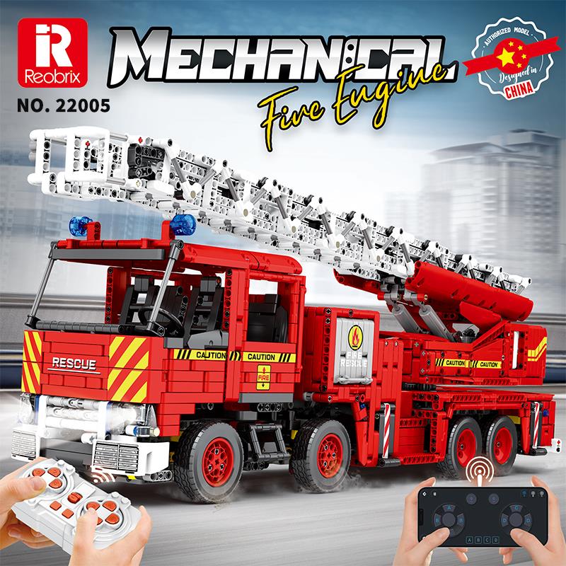 Reobrix 22005 İtfaiye Kamyonu Kumanda&Motorlu Yaratıcı Yapı Blok Seti Building Blocks (Mechanical Fire Engine)-3266Parça