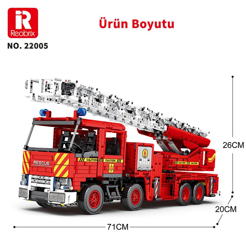 Reobrix 22005 İtfaiye Kamyonu Kumanda&Motorlu Yaratıcı Yapı Blok Seti Building Blocks (Mechanical Fire Engine)-3266Parça