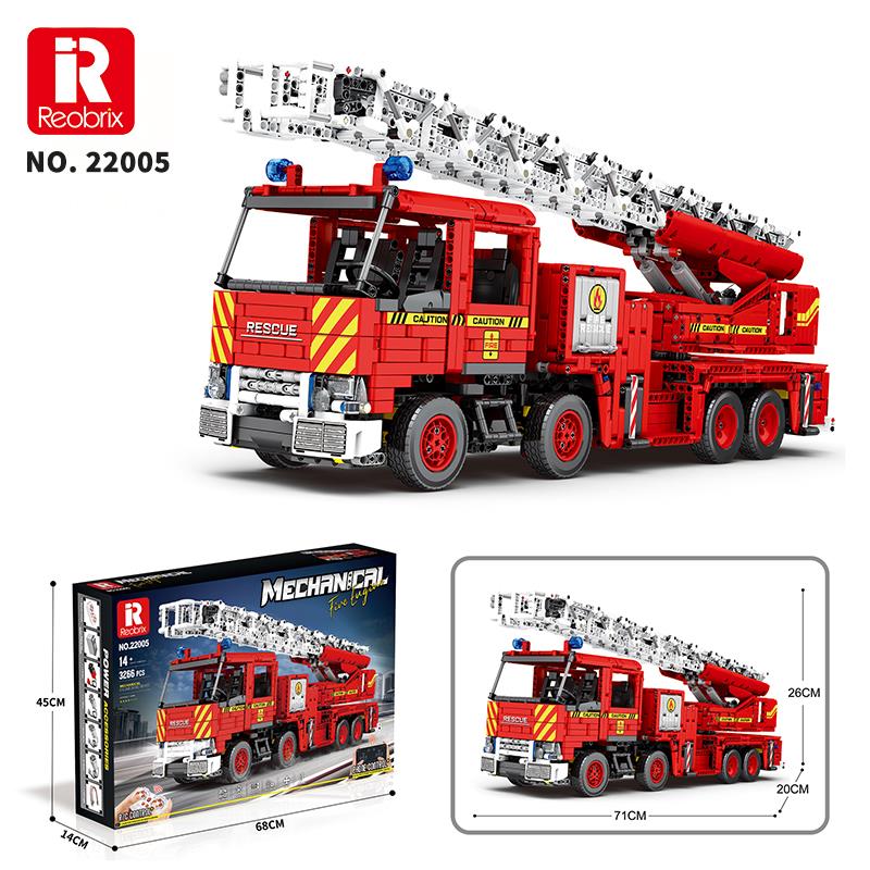 Reobrix 22005 İtfaiye Kamyonu Kumanda&Motorlu Yaratıcı Yapı Blok Seti Building Blocks (Mechanical Fire Engine)-3266Parça
