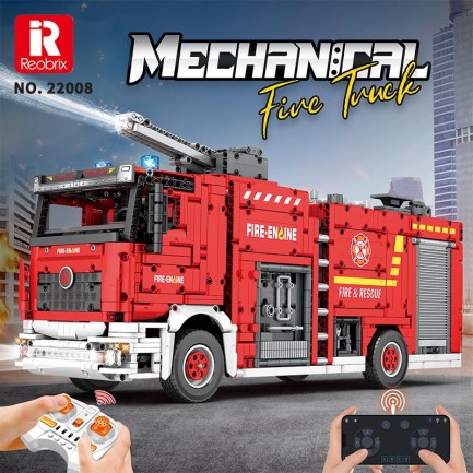 Reobrix Technic 22008 İtfaiye Kamyonu Kumandalı&Motorlu Yapı Blok Seti Building Blocks (Fire Ladder Truck)- 2692 Parça - Thumbnail