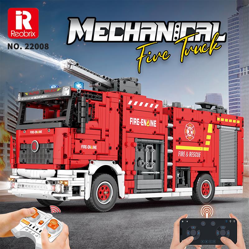 Reobrix Technic 22008 İtfaiye Kamyonu Kumandalı&Motorlu Yapı Blok Seti Building Blocks (Fire Ladder Truck)- 2692 Parça