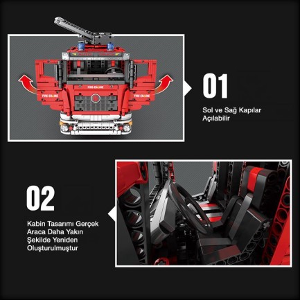 Reobrix Technic 22008 İtfaiye Kamyonu Kumandalı&Motorlu Yapı Blok Seti Building Blocks (Fire Ladder Truck)- 2692 Parça - Thumbnail