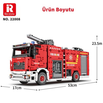 Reobrix Technic 22008 İtfaiye Kamyonu Kumandalı&Motorlu Yapı Blok Seti Building Blocks (Fire Ladder Truck)- 2692 Parça - Thumbnail