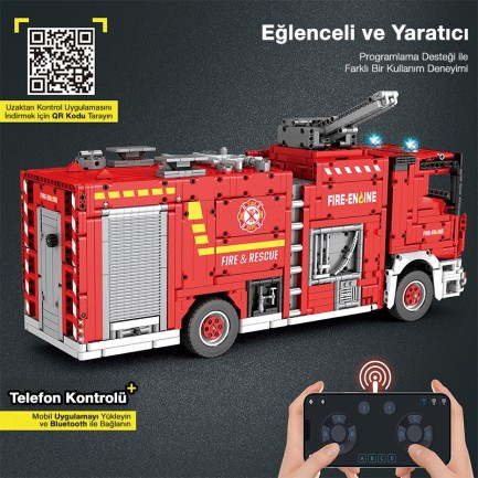 Reobrix Technic 22008 İtfaiye Kamyonu Kumandalı&Motorlu Yapı Blok Seti Building Blocks (Fire Ladder Truck)- 2692 Parça - Thumbnail