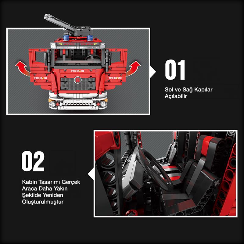 Reobrix Technic 22008 İtfaiye Kamyonu Kumandalı&Motorlu Yapı Blok Seti Building Blocks (Fire Ladder Truck)- 2692 Parça