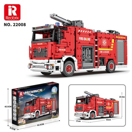 Reobrix Technic 22008 İtfaiye Kamyonu Kumandalı&Motorlu Yapı Blok Seti Building Blocks (Fire Ladder Truck)- 2692 Parça - Thumbnail