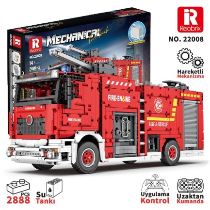 Reobrix - Reobrix Technic 22008 İtfaiye Kamyonu Kumandalı&Motorlu Yapı Blok Seti Building Blocks (Fire Ladder Truck)- 2692 Parça