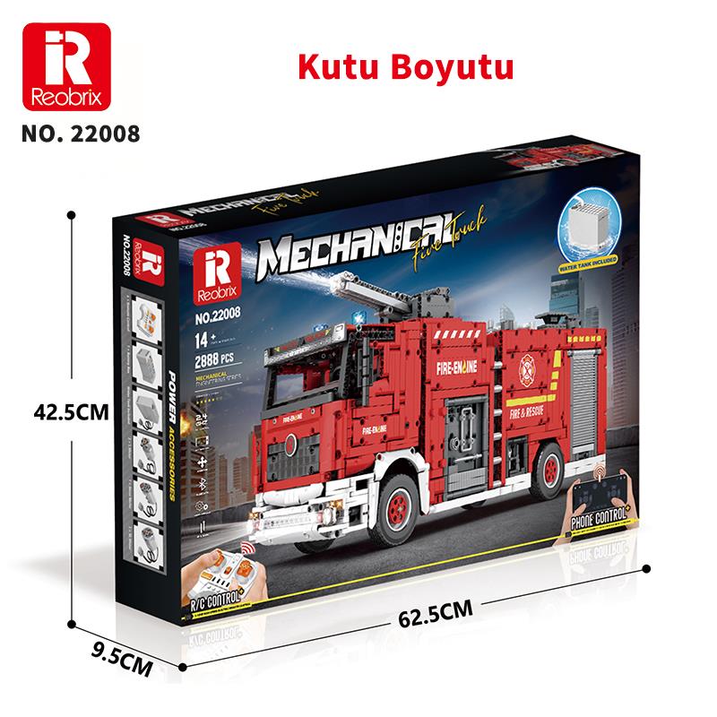 Reobrix Technic 22008 İtfaiye Kamyonu Kumandalı&Motorlu Yapı Blok Seti Building Blocks (Fire Ladder Truck)- 2692 Parça